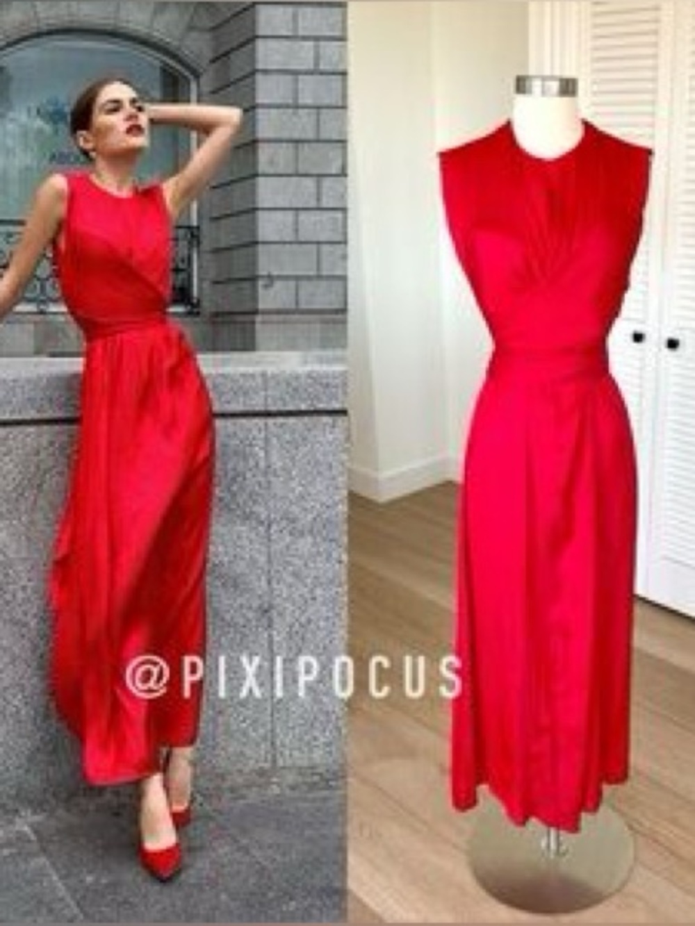 Zara Red Sleeveless Twist-Waist Maxi Dress - Picture 4 of 11